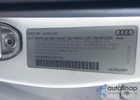 2018 Audi A3 2.0T Premium/2.0T Tech Premium z USA, uszkodzony, nr VIN WAUB8GFF6J1007176